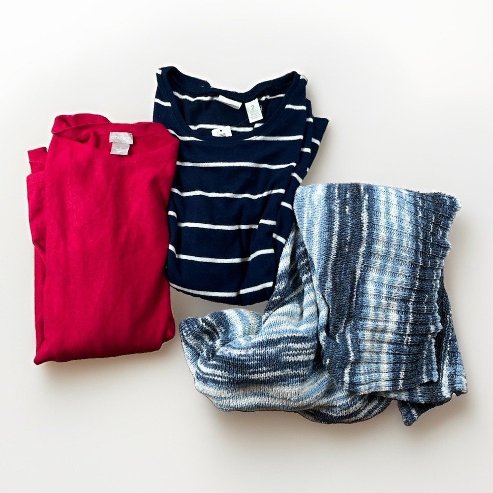 NWT Chicos Sz 2 (L) Top Lot of 3 - Sweater | Tape Yarn Poncho | Zenergy T-Shirt